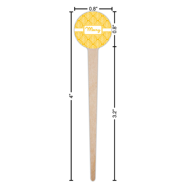 Tribal Diamond Wooden 4" Food Pick - Round - Dimensions