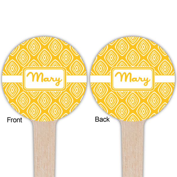 Tribal Diamond Wooden 4" Food Pick - Round - Double Sided - Front & Back