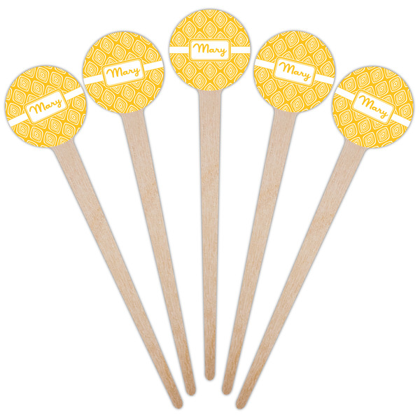 Tribal Diamond Wooden 4" Food Pick - Round - Fan View