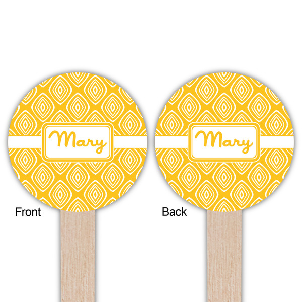 Tribal Diamond Wooden 6" Food Pick - Round - Double Sided - Front & Back