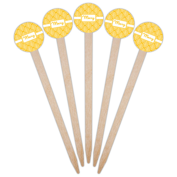 Tribal Diamond Wooden 6" Food Pick - Round - Fan View