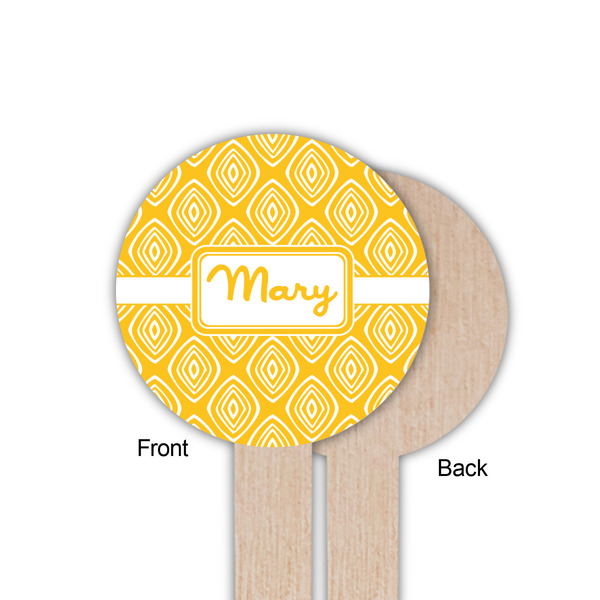 Tribal Diamond Wooden 6" Food Pick - Round - Single Sided - Front & Back