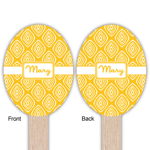 Tribal Diamond Wooden Food Pick - Oval - Double Sided - Front & Back