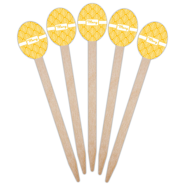 Tribal Diamond Wooden Food Pick - Oval - Fan View