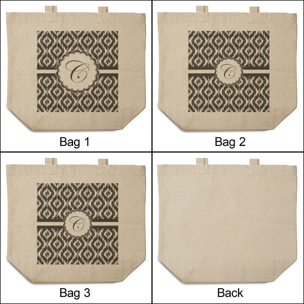 Ikat 3 Reusable Cotton Grocery Bags - Front & Back View