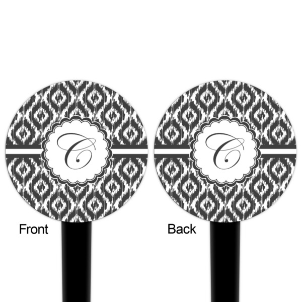 Ikat Black Plastic 4" Food Pick - Round - Double Sided - Front & Back