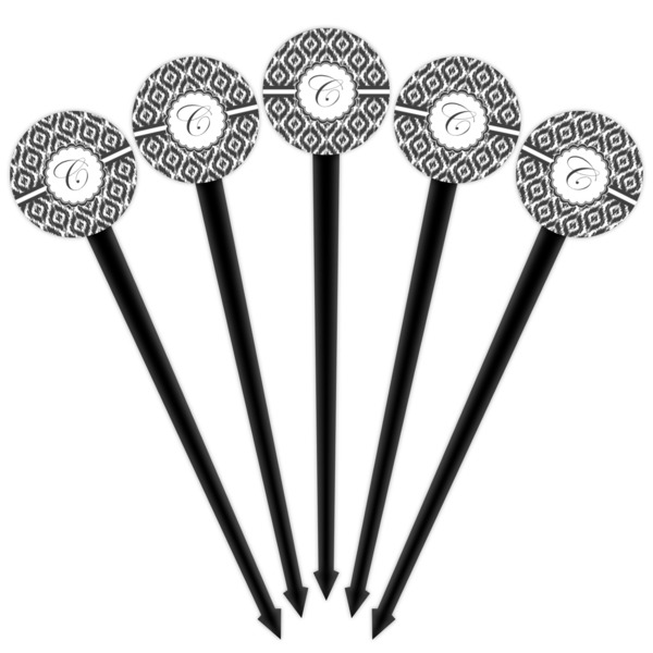 Ikat Black Plastic 4" Food Pick - Round - Fan View