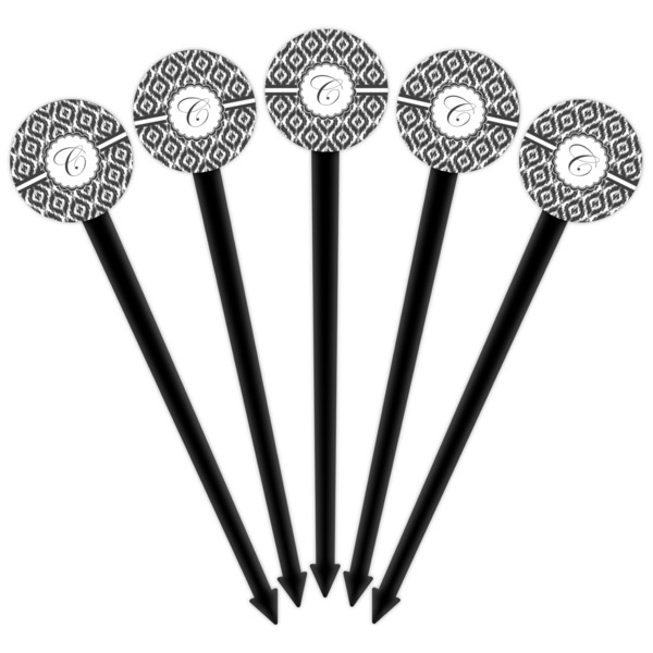 Ikat Black Plastic 6" Food Pick - Round - Fan View