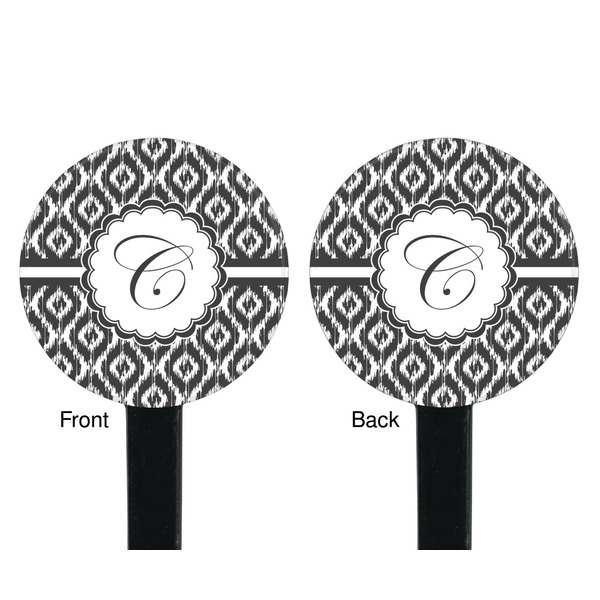 Ikat Black Plastic 7" Stir Stick - Double Sided - Round - Front & Back