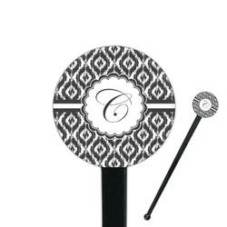 Ikat 7" Round Plastic Stir Sticks - Black - Double Sided (Personalized)