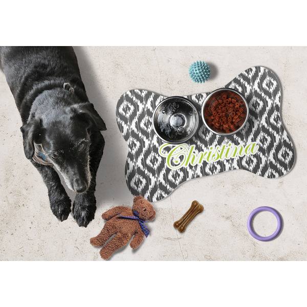 Ikat Bone Shaped Mat w/ Food & Water