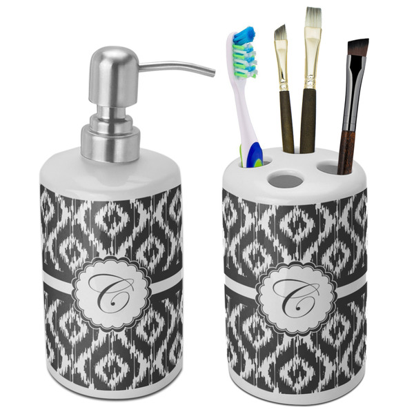 Custom Ikat Ceramic Bathroom Accessories Set (Personalized)