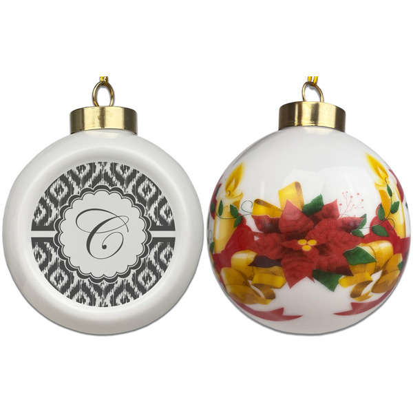 Ikat Ceramic Christmas Ornament - Poinsettias (APPROVAL)