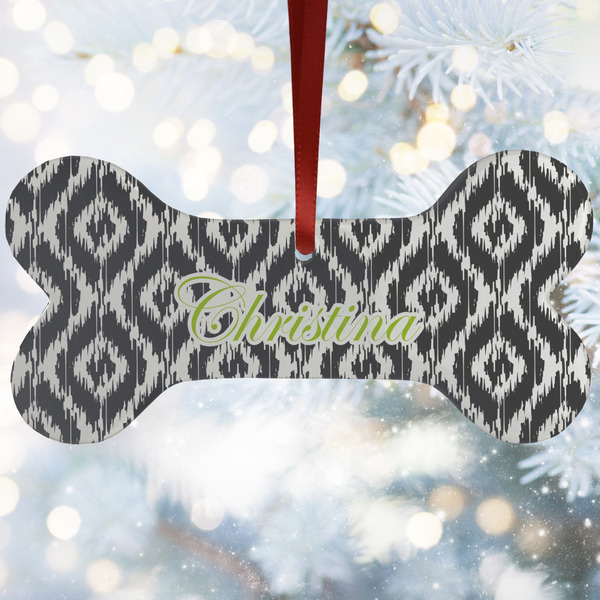 Custom Ikat Ceramic Dog Ornament w/ Initial