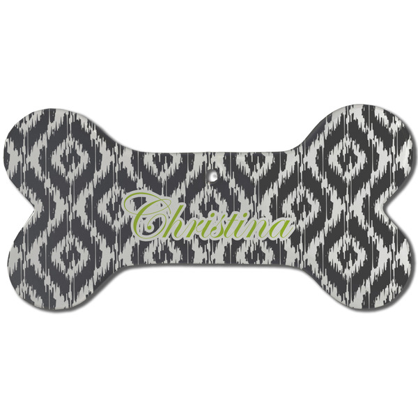 Ikat Ceramic Flat Ornament - Bone Front
