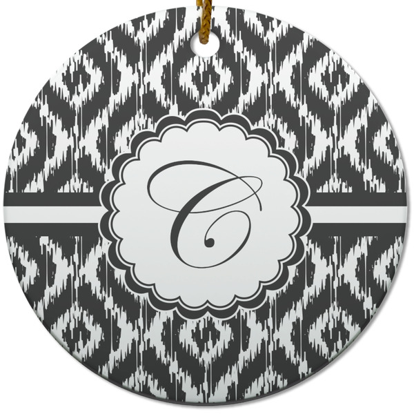 Custom Ikat Round Ceramic Ornament w/ Initial