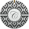 Ikat Round Ceramic Ornament w/ Initial