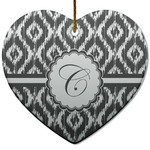 Ikat Heart Ceramic Ornament w/ Initial