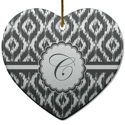 Ikat Heart Ceramic Ornament w/ Initial