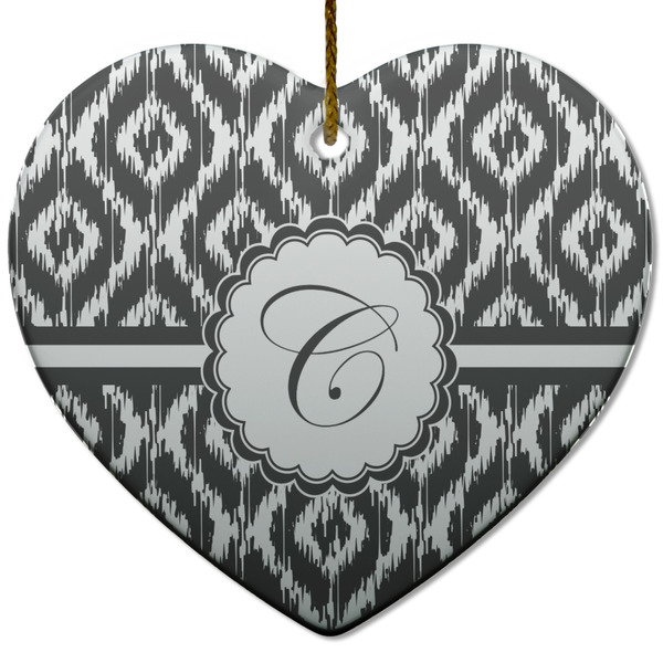 Custom Ikat Heart Ceramic Ornament w/ Initial