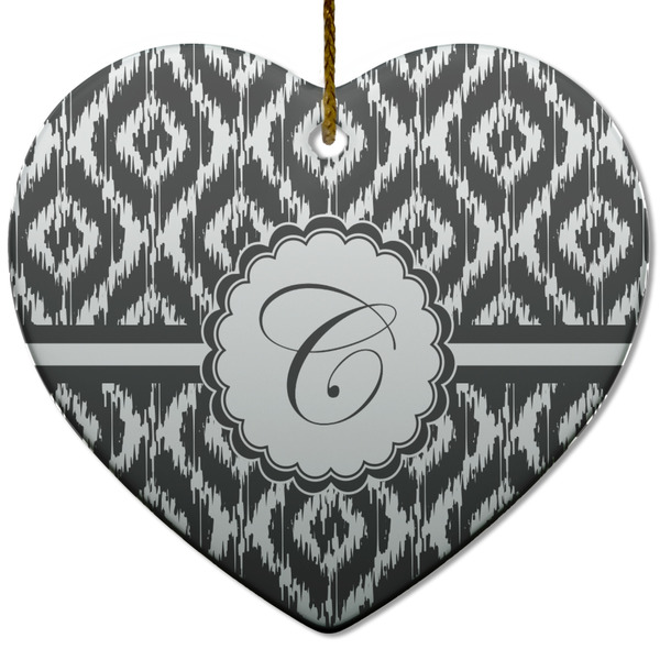 Ikat Ceramic Flat Ornament - Heart (Front)