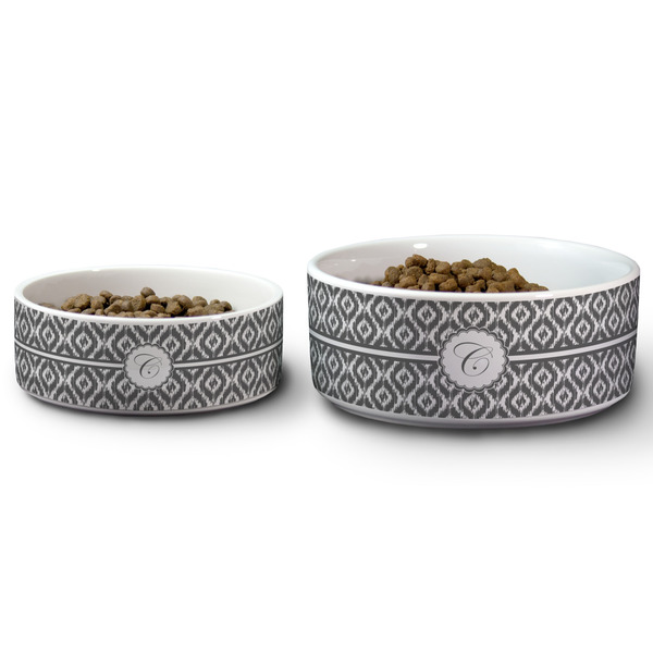 Ikat Ceramic Dog Bowls - Size Comparison