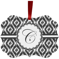 Ikat Metal Frame Ornament - Double Sided w/ Initial