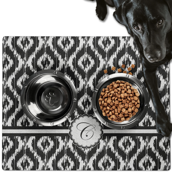 Custom Ikat Dog Food Mat - Large w/ Initial