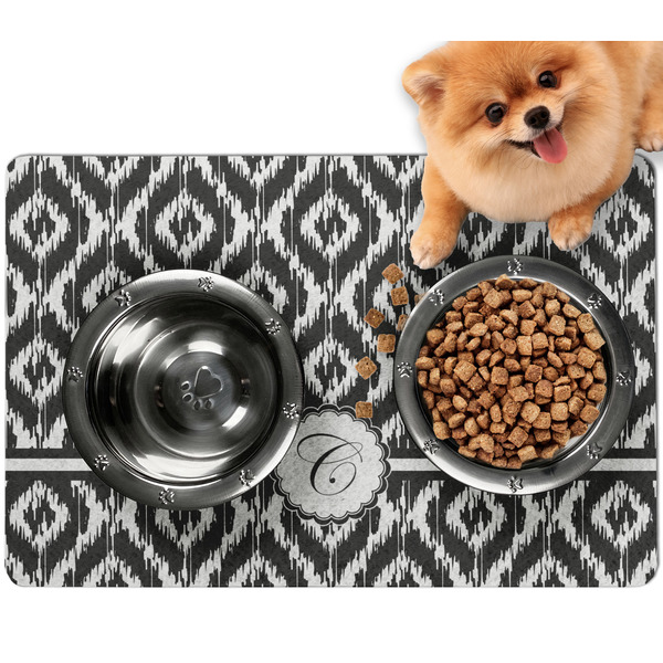 Custom Ikat Dog Food Mat - Small w/ Initial
