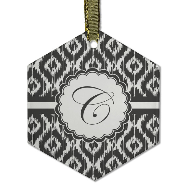 Custom Ikat Flat Glass Ornament - Hexagon w/ Initial