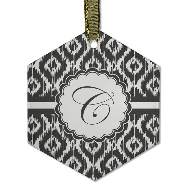 Ikat Frosted Glass Ornament - Hexagon