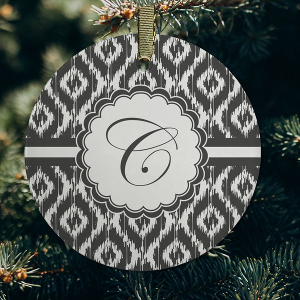 Ikat Frosted Glass Ornament - Round (Lifestyle)