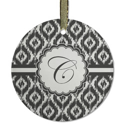 Ikat Flat Glass Ornament - Round w/ Initial