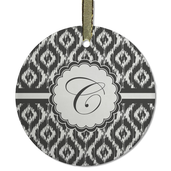 Custom Ikat Flat Glass Ornament - Round w/ Initial