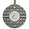 Ikat Flat Glass Ornament - Round w/ Initial
