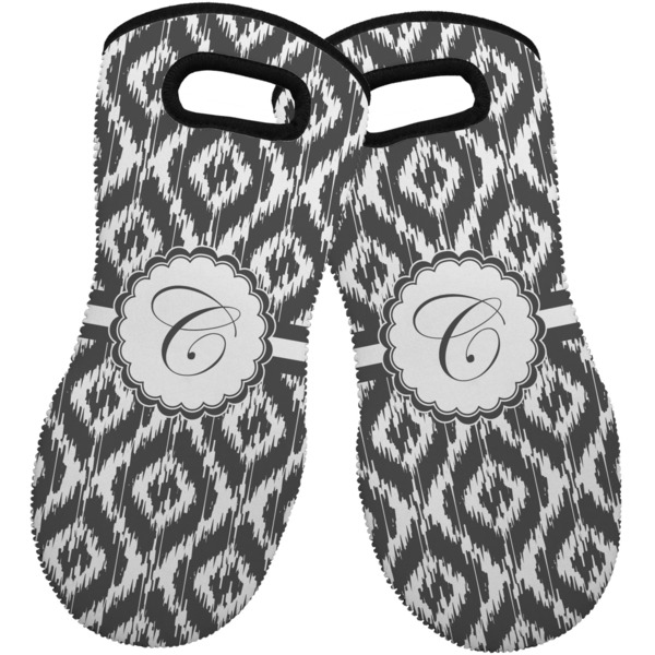 Custom Ikat Neoprene Oven Mitts - Set of 2 w/ Initial