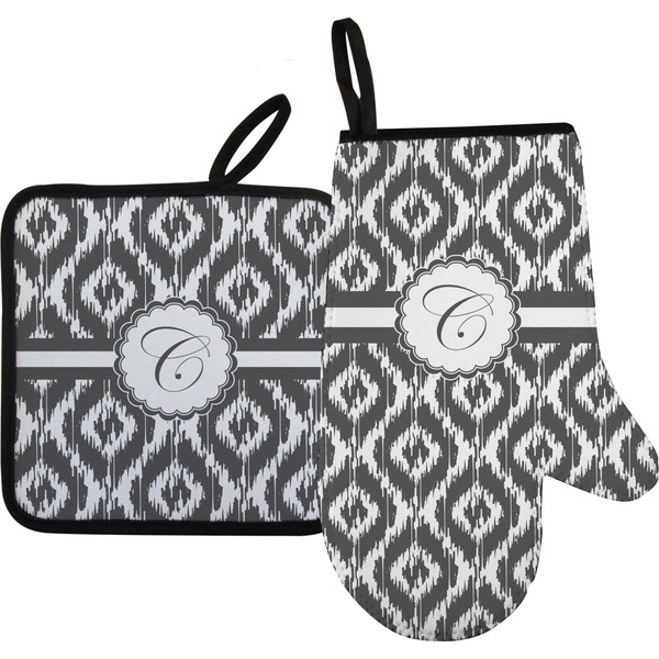Custom Ikat Oven Mitt & Pot Holder Set w/ Initial