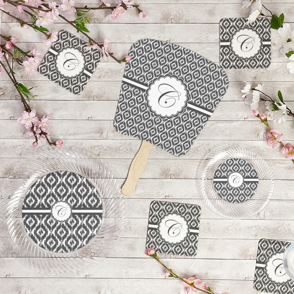 Ikat Party Supplies Combination Image - All items - Plates, Coasters, Fans