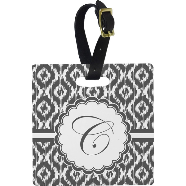 Custom Ikat Plastic Luggage Tag - Square w/ Initial