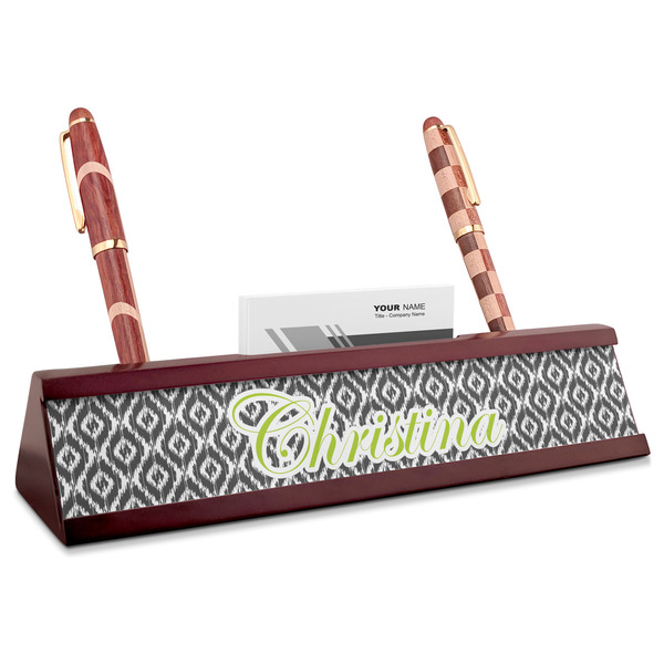 Custom Ikat Red Mahogany Nameplate with Business Card Holder (Personalized)