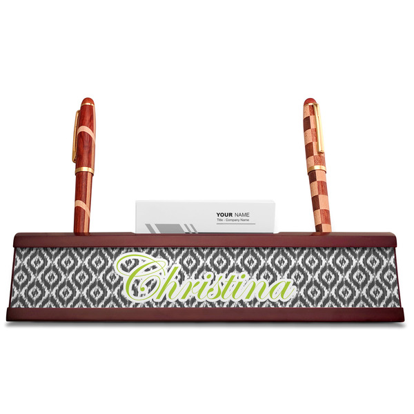 Ikat Red Mahogany Nameplates with Business Card Holder - Straight