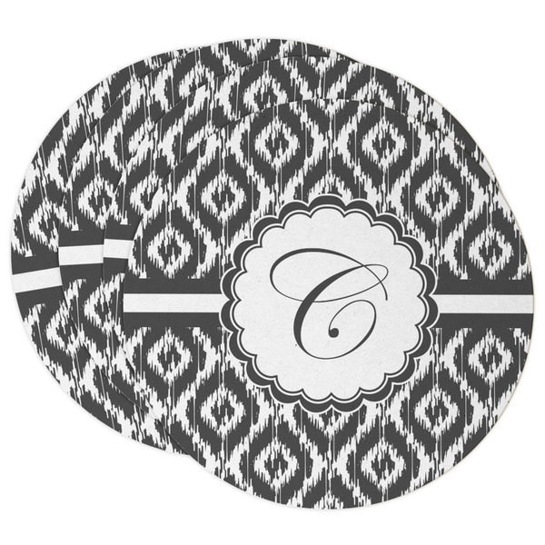Custom Ikat Round Paper Coasters w/ Initial