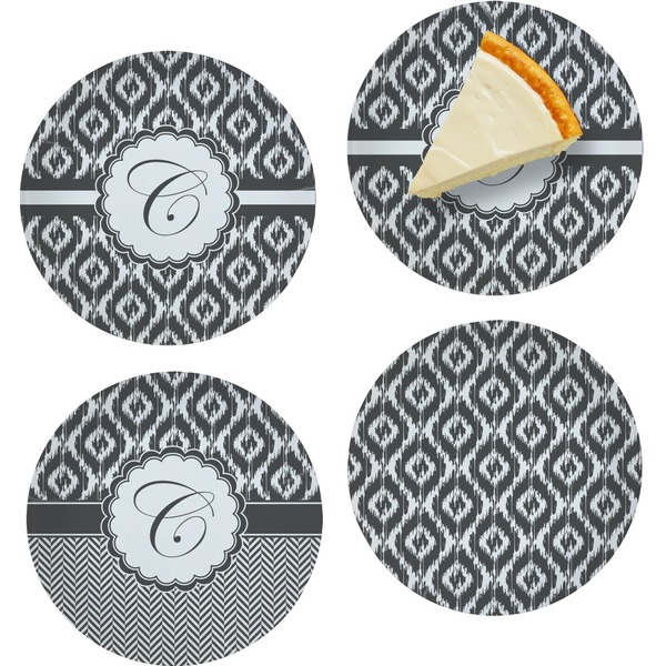 Custom Ikat Set of 4 Glass Appetizer / Dessert Plate 8" (Personalized)