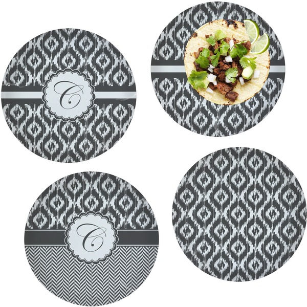 Custom Ikat Set of 4 Glass Lunch / Dinner Plate 10" (Personalized)