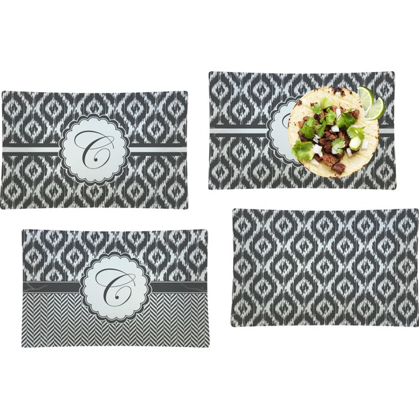 Custom Ikat Set of 4 Glass Rectangular Lunch / Dinner Plate (Personalized)