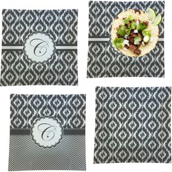 Ikat Set of 4 Glass Square Lunch / Dinner Plate 9.5" (Personalized)