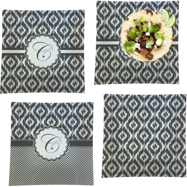 Custom Ikat Set of 4 Glass Square Lunch / Dinner Plate 9.5" (Personalized)