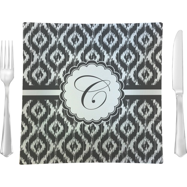 Custom Ikat 9.5" Glass Square Lunch / Dinner Plate- Single or Set of 4 (Personalized)