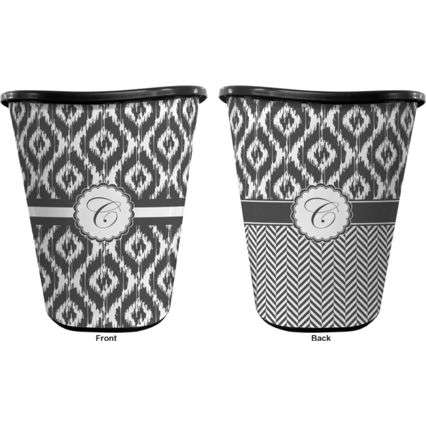 Ikat Trash Can Black - Front and Back - Apvl