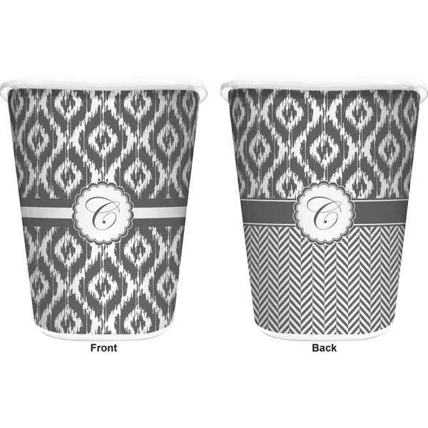 Ikat Trash Can White - Front and Back - Apvl